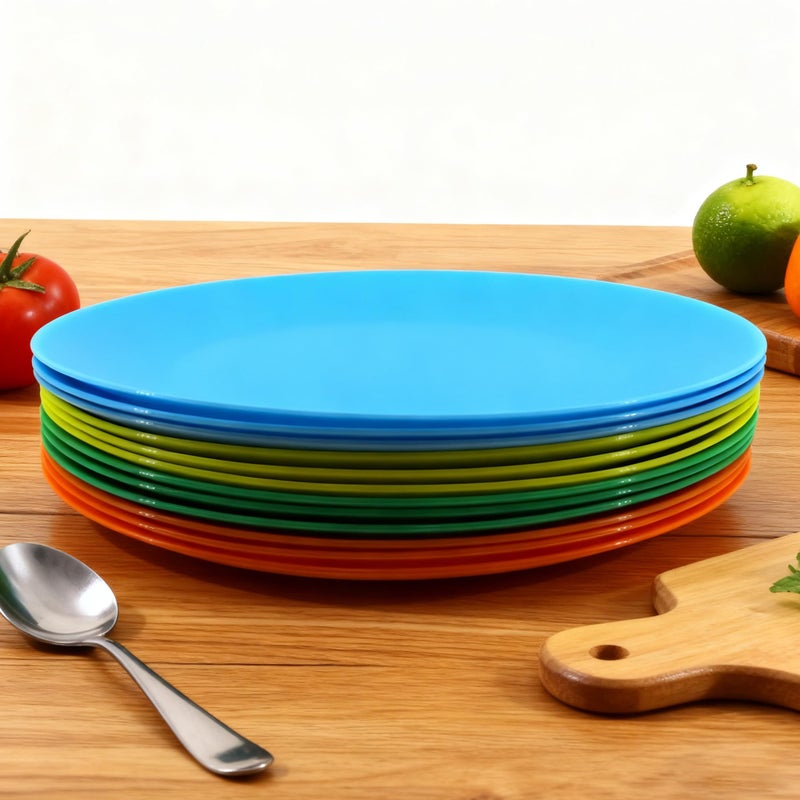 AOYITE Plastic Dinner Plates Reusable BPA Free Dishwasher Safe Microwaveable Plate for Any Occasion, BBQ, Travel, and Events (Multicolor set of 12) - Image 2